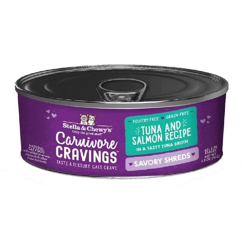    - Royal Canin cat food recommendations  Stella & Chewy's Carnivore Cravings Savory Shreds Tuna & Salmon Dinner Recipe Wet Cat Food