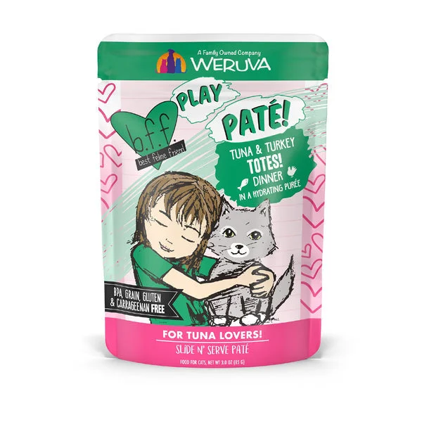 Cat FoodWeruva B.F.F. PLAY PATÉ! Turkey & Tuna Totes! Dinner in a Hydrating Purée Cat Food (3.0 Oz - 12pk)