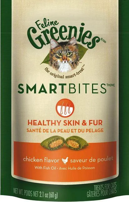    - Affordable cat food with good quality  Greenies Smartbites Skin and Fur Chicken Cat Treats