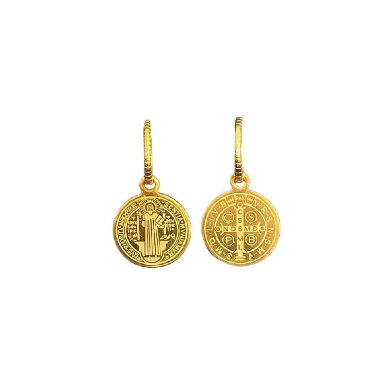 ------Lindi Kingi Earrings Saint Circle Engraved Sleepers Gold