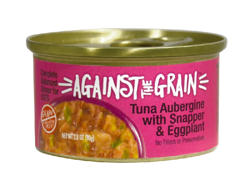    - Chicken flavor cat food  Against the Grain Farmers Market Grain Free Tuna Aubergine With Snapper & Eggplant Canned Cat Food