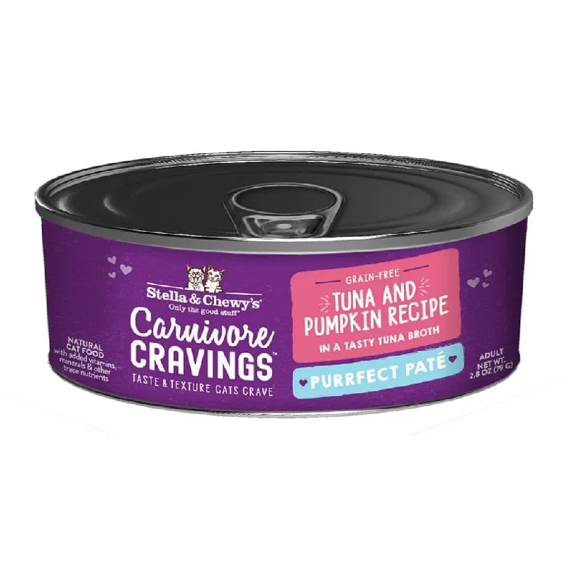    - Indoor cat food  Stella & Chewy's Carnivore Cravings Purrfect Paté Tuna & Pumpkin Recipe Wet Cat Food