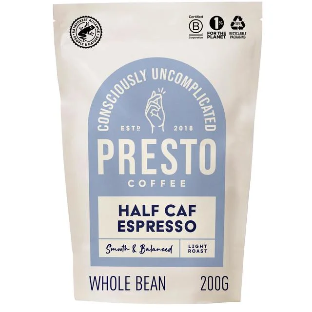 Pet ProductsPet ProductsPresto Half Caf Espresso Coffee Beans   200g