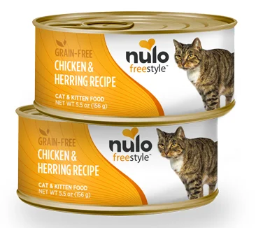    - Natural ingredient cat food  Nulo FreeStyle Grain Free Chicken and Herring Recipe Canned Kitten and Cat Food