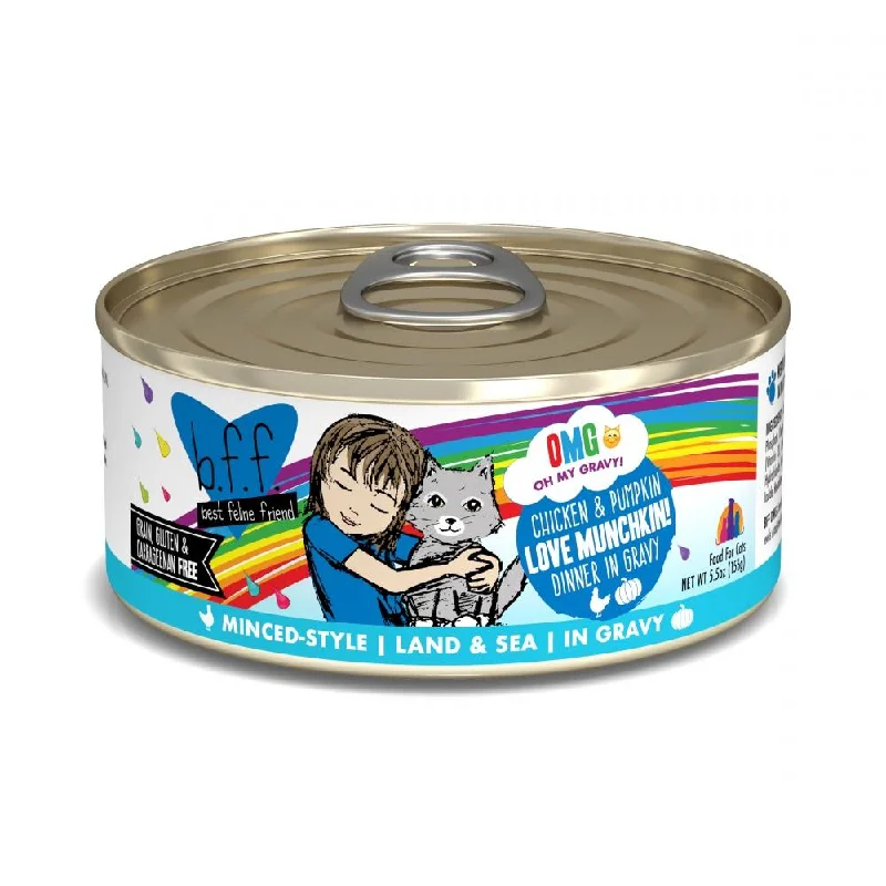 2. **Brand-Related**  Weruva BFF Oh My Gravy Love Munchkin Grain Free Chicken & Pumpkin in Gravy Canned Cat Food