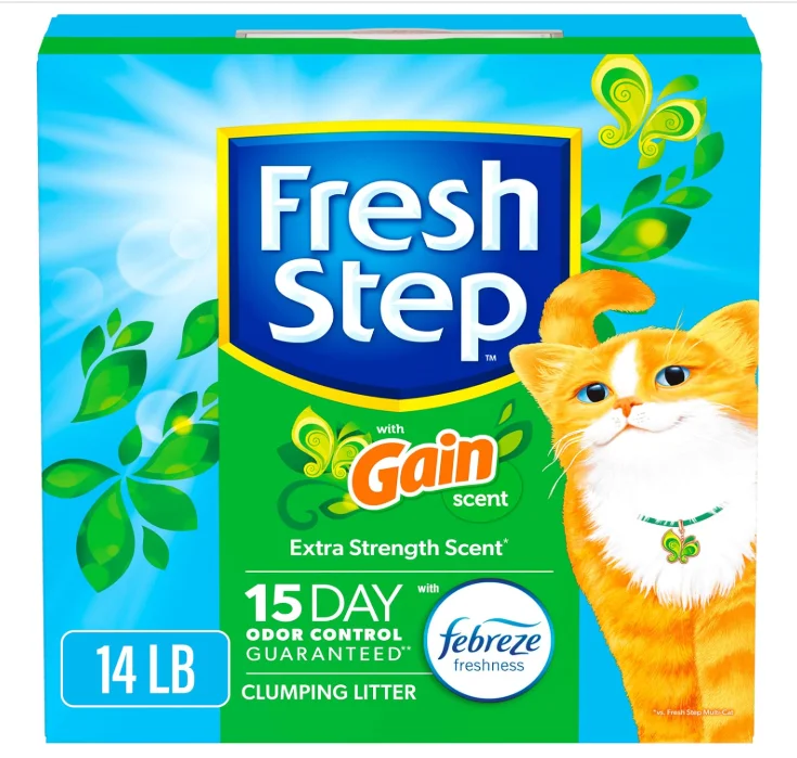 Pet careFresh Step Clumping Cat Litter with Febreze Gain Scent, Long Lasting Odor Control Kitty Litter with Activated Charcoal, Low Dust Formula, 14 lb